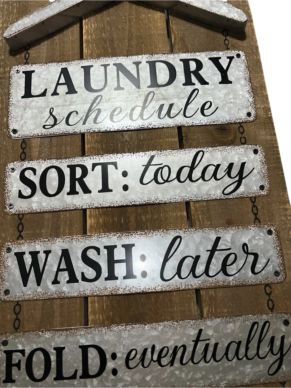 Laundry Schedule Wall Sign - White & Brown Rustic Hanger Plaque.    New